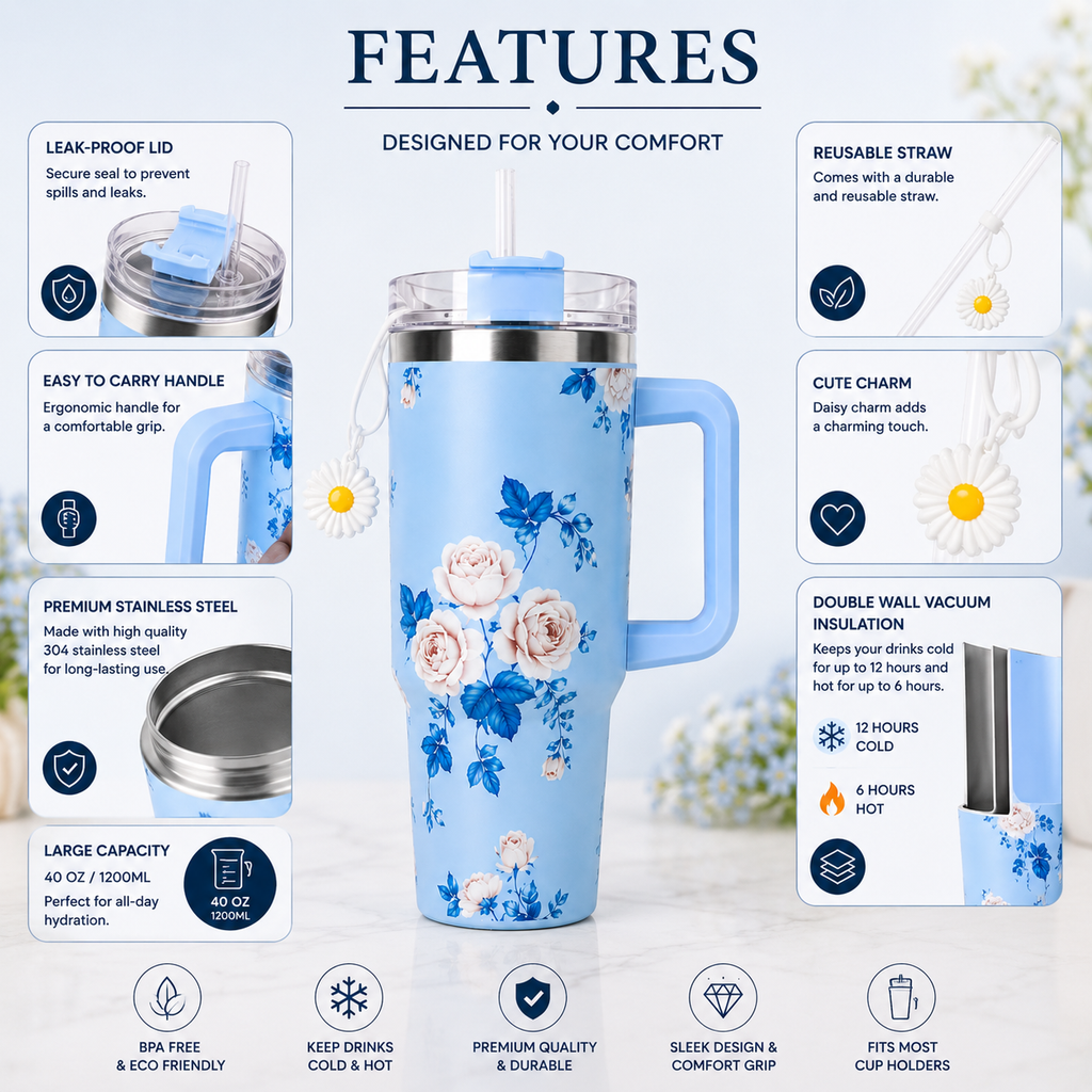 Floral Sky Blue Tumbler – 1200ml