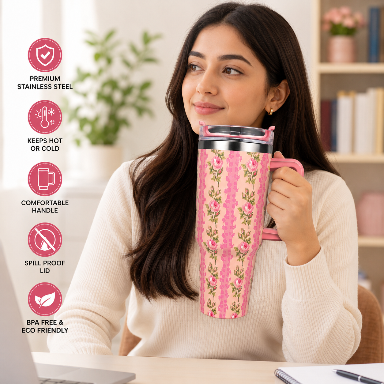 Pink Floral Insulated Tumbler - 1200ml