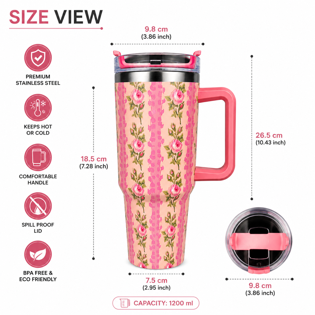 Pink Floral Insulated Tumbler - 1200ml