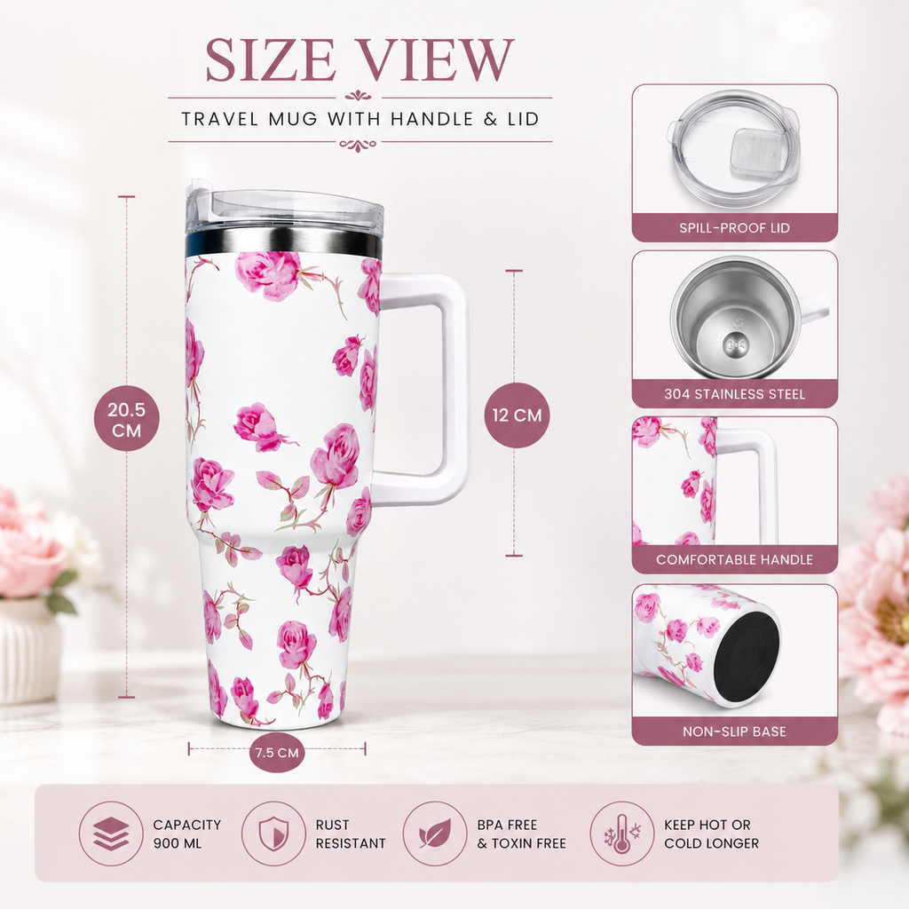 40 OZ Floral Stainless Steel Travel Mug